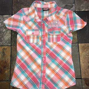 Girls, plaid Harley-Davidson shirt